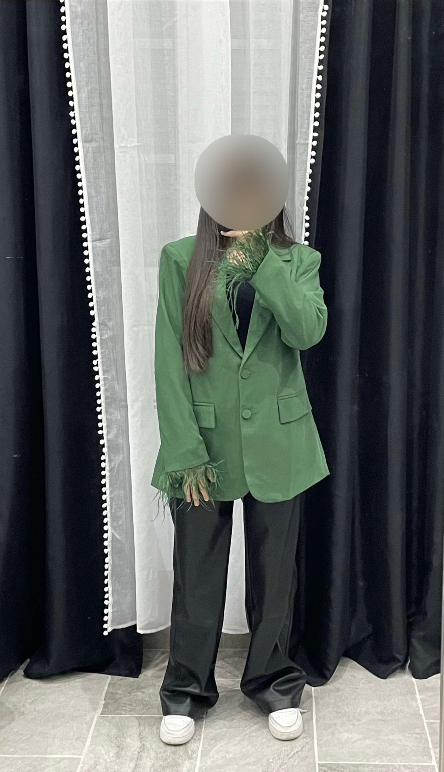 Blazer vert à plumes